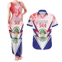 Personalized Belize 501 Couples Matching Tank Maxi Dress and Hawaiian Shirt Coat Of Arms