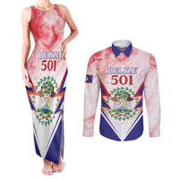 Personalized Belize 501 Couples Matching Tank Maxi Dress and Long Sleeve Button Shirt Coat Of Arms