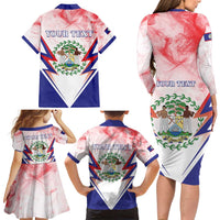 Personalized Belize 501 Family Matching Long Sleeve Bodycon Dress and Hawaiian Shirt Coat Of Arms
