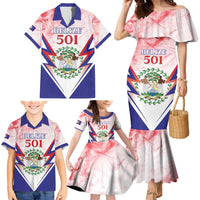 Personalized Belize 501 Family Matching Mermaid Dress and Hawaiian Shirt Coat Of Arms
