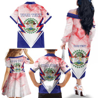 Personalized Belize 501 Family Matching Off The Shoulder Long Sleeve Dress and Hawaiian Shirt Coat Of Arms