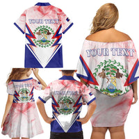 Personalized Belize 501 Family Matching Off Shoulder Short Dress and Hawaiian Shirt Coat Of Arms