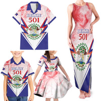 Personalized Belize 501 Family Matching Tank Maxi Dress and Hawaiian Shirt Coat Of Arms