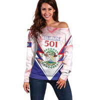 Personalized Belize 501 Off Shoulder Sweater Coat Of Arms