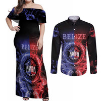 Belize Couples Matching Off Shoulder Maxi Dress and Long Sleeve Button Shirt Unique Style