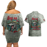 Say No To Alligator Auschwitz Couples Matching Off Shoulder Short Dress and Hawaiian Shirt - Wonder Print Shop