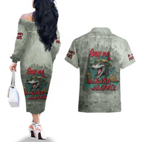 Say No To Alligator Auschwitz Couples Matching Off The Shoulder Long Sleeve Dress and Hawaiian Shirt - Wonder Print Shop
