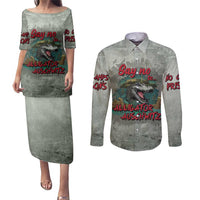 Say No To Alligator Auschwitz Couples Matching Puletasi and Long Sleeve Button Shirt - Wonder Print Shop