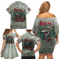 Say No To Alligator Auschwitz Family Matching Off Shoulder Short Dress and Hawaiian Shirt - Wonder Print Shop