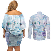 Mental Health Couples Matching Off Shoulder Short Dress and Long Sleeve Button Shirt Healing Is Not Linear - Wonder Print Shop