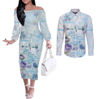 Mental Health Couples Matching Off The Shoulder Long Sleeve Dress and Long Sleeve Button Shirt Healing Is Not Linear - Wonder Print Shop