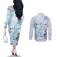 Mental Health Couples Matching Off The Shoulder Long Sleeve Dress and Long Sleeve Button Shirt Healing Is Not Linear - Wonder Print Shop