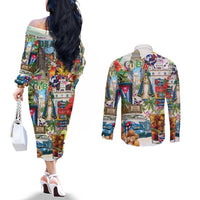 Cuba Libre Couples Matching Off The Shoulder Long Sleeve Dress and Long Sleeve Button Shirt The Culture Of Cuba - Wonder Print Shop