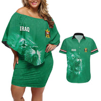 Custom Iraq Football Couples Matching Off Shoulder Short Dress and Hawaiian Shirt Go Champions - Wonder Print Shop