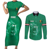 Custom Iraq Football Couples Matching Short Sleeve Bodycon Dress and Long Sleeve Button Shirt Go Champions - Wonder Print Shop