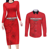 Custom Hong Kong Football Couples Matching Long Sleeve Bodycon Dress and Long Sleeve Button Shirt Go Champions - Wonder Print Shop