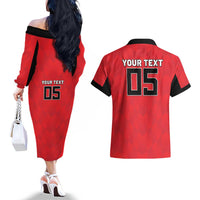 Custom Hong Kong Football Couples Matching Off The Shoulder Long Sleeve Dress and Hawaiian Shirt Go Champions - Wonder Print Shop