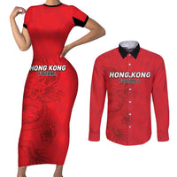 Custom Hong Kong Football Couples Matching Short Sleeve Bodycon Dress and Long Sleeve Button Shirt Go Champions - Wonder Print Shop