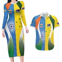 Custom India Vs Australia Cricket Couples Matching Long Sleeve Bodycon Dress and Hawaiian Shirt Final Matchup - Wonder Print Shop
