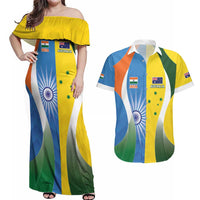 Custom India Vs Australia Cricket Couples Matching Off Shoulder Maxi Dress and Hawaiian Shirt Final Matchup - Wonder Print Shop