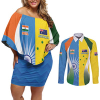 Custom India Vs Australia Cricket Couples Matching Off Shoulder Short Dress and Long Sleeve Button Shirt Final Matchup - Wonder Print Shop