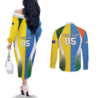 Custom India Vs Australia Cricket Couples Matching Off The Shoulder Long Sleeve Dress and Long Sleeve Button Shirt Final Matchup - Wonder Print Shop