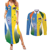 Custom India Vs Australia Cricket Couples Matching Summer Maxi Dress and Long Sleeve Button Shirt Final Matchup - Wonder Print Shop