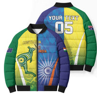 Custom Australia And India Cricket Bomber Puffer Jacket Ashoka Chakra With Aboriginal - Wonder Print Shop