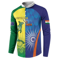 Custom Australia And India Cricket Button Sweatshirt Ashoka Chakra With Aboriginal - Wonder Print Shop