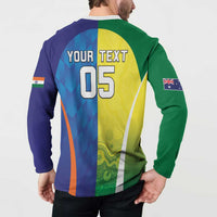 Custom Australia And India Cricket Button Sweatshirt Ashoka Chakra With Aboriginal - Wonder Print Shop