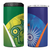 Australia And India Cricket 4 in 1 Can Cooler Tumbler Ashoka Chakra With Aboriginal - Wonder Print Shop
