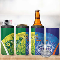 Australia And India Cricket 4 in 1 Can Cooler Tumbler Ashoka Chakra With Aboriginal - Wonder Print Shop