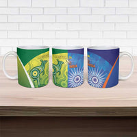 Australia And India Cricket Ceramic Mug Ashoka Chakra With Aboriginal - Wonder Print Shop