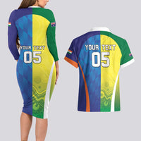 Custom Australia And India Cricket Couples Matching Long Sleeve Bodycon Dress and Hawaiian Shirt Ashoka Chakra With Aboriginal - Wonder Print Shop