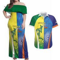 Custom Australia And India Cricket Couples Matching Off Shoulder Maxi Dress and Hawaiian Shirt Ashoka Chakra With Aboriginal - Wonder Print Shop