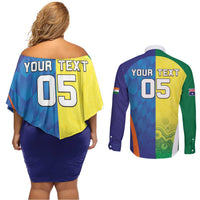 Custom Australia And India Cricket Couples Matching Off Shoulder Short Dress and Long Sleeve Button Shirt Ashoka Chakra With Aboriginal - Wonder Print Shop