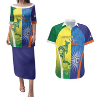 Custom Australia And India Cricket Couples Matching Puletasi and Hawaiian Shirt Ashoka Chakra With Aboriginal - Wonder Print Shop