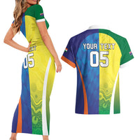 Custom Australia And India Cricket Couples Matching Short Sleeve Bodycon Dress and Hawaiian Shirt Ashoka Chakra With Aboriginal - Wonder Print Shop