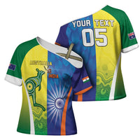 Custom Australia And India Cricket Cross Shoulder Shirt Ashoka Chakra With Aboriginal - Wonder Print Shop