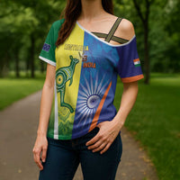 Custom Australia And India Cricket Cross Shoulder Shirt Ashoka Chakra With Aboriginal - Wonder Print Shop