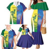 Custom Australia And India Cricket Family Matching Mermaid Dress and Hawaiian Shirt Ashoka Chakra With Aboriginal - Wonder Print Shop