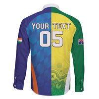 Custom Australia And India Cricket Family Matching Off The Shoulder Long Sleeve Dress and Hawaiian Shirt Ashoka Chakra With Aboriginal - Wonder Print Shop