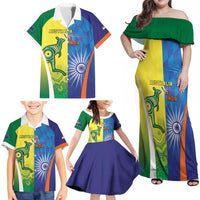Custom Australia And India Cricket Family Matching Off Shoulder Maxi Dress and Hawaiian Shirt Ashoka Chakra With Aboriginal - Wonder Print Shop