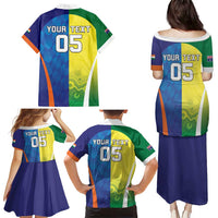 Custom Australia And India Cricket Family Matching Puletasi and Hawaiian Shirt Ashoka Chakra With Aboriginal - Wonder Print Shop