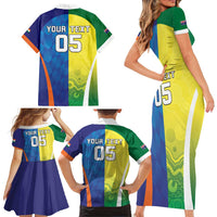 Custom Australia And India Cricket Family Matching Short Sleeve Bodycon Dress and Hawaiian Shirt Ashoka Chakra With Aboriginal - Wonder Print Shop