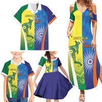 Custom Australia And India Cricket Family Matching Summer Maxi Dress and Hawaiian Shirt Ashoka Chakra With Aboriginal - Wonder Print Shop