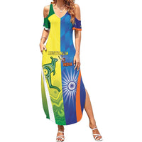Custom Australia And India Cricket Family Matching Summer Maxi Dress and Hawaiian Shirt Ashoka Chakra With Aboriginal - Wonder Print Shop