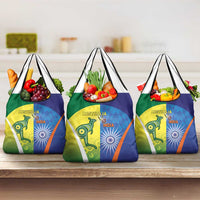 Australia And India Cricket Grocery Bag Ashoka Chakra With Aboriginal - Wonder Print Shop
