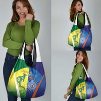 Australia And India Cricket Grocery Bag Ashoka Chakra With Aboriginal - Wonder Print Shop