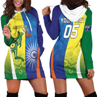 Custom Australia And India Cricket Hoodie Dress Ashoka Chakra With Aboriginal - Wonder Print Shop